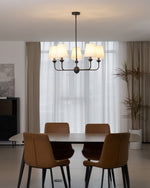 Seraphine Grace Chandelier – Modern Brass & Fabric Statement Light for Dining and Living Rooms