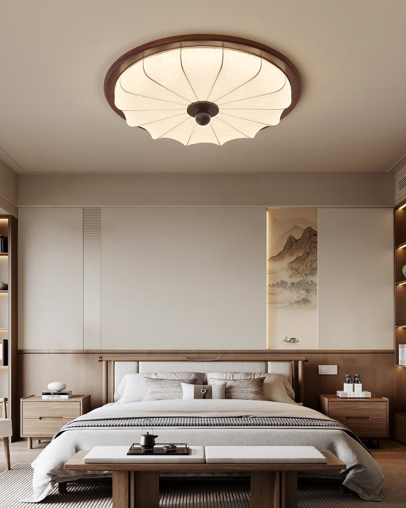 Seraphyne Flush Mount Ceiling Light in Walnut and Fabric