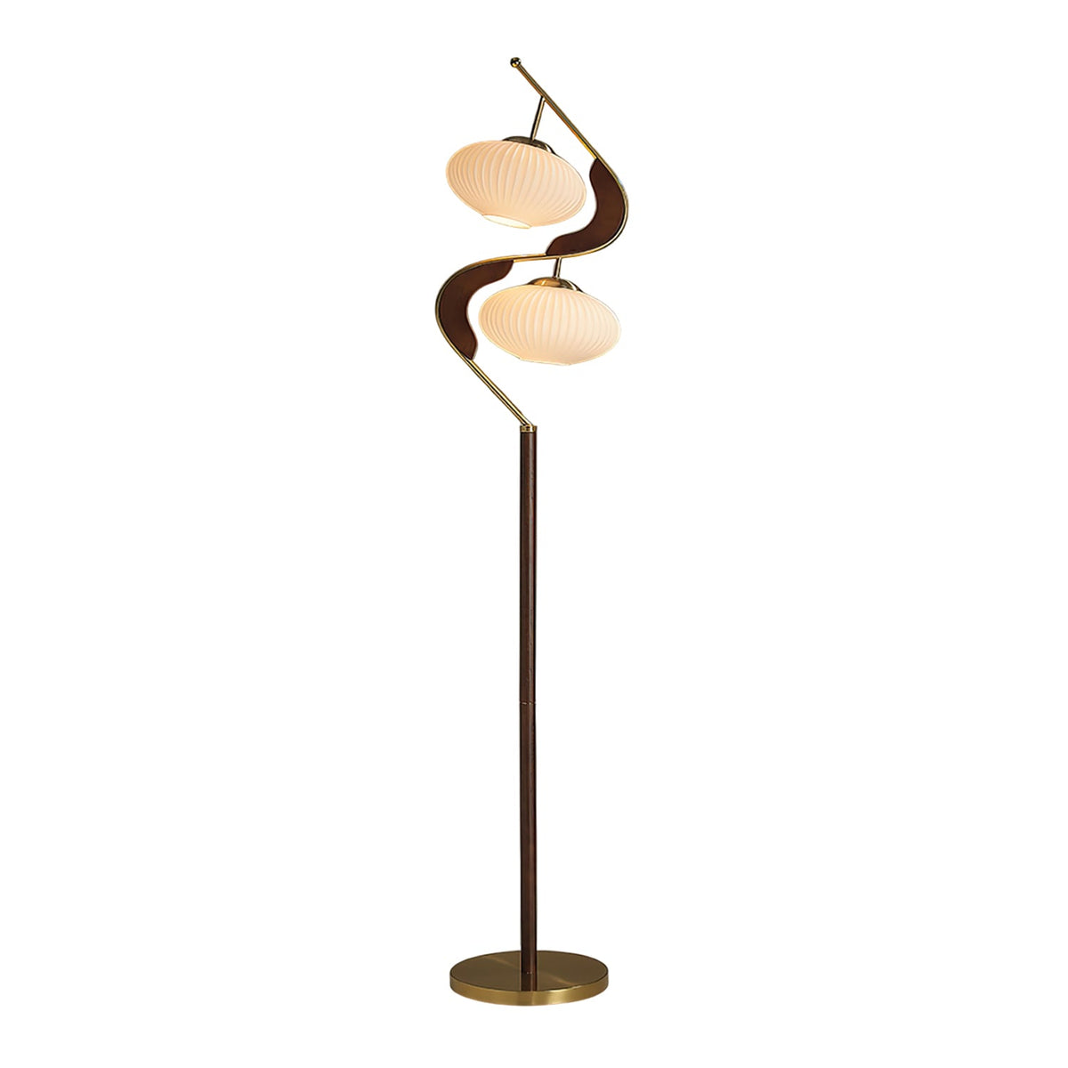 Serenita Double Shade Floor Lamp in Walnut and Gold