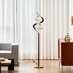 Serenita Double Shade Floor Lamp in Walnut and Gold