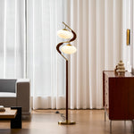 Serenita Double Shade Floor Lamp in Walnut and Gold