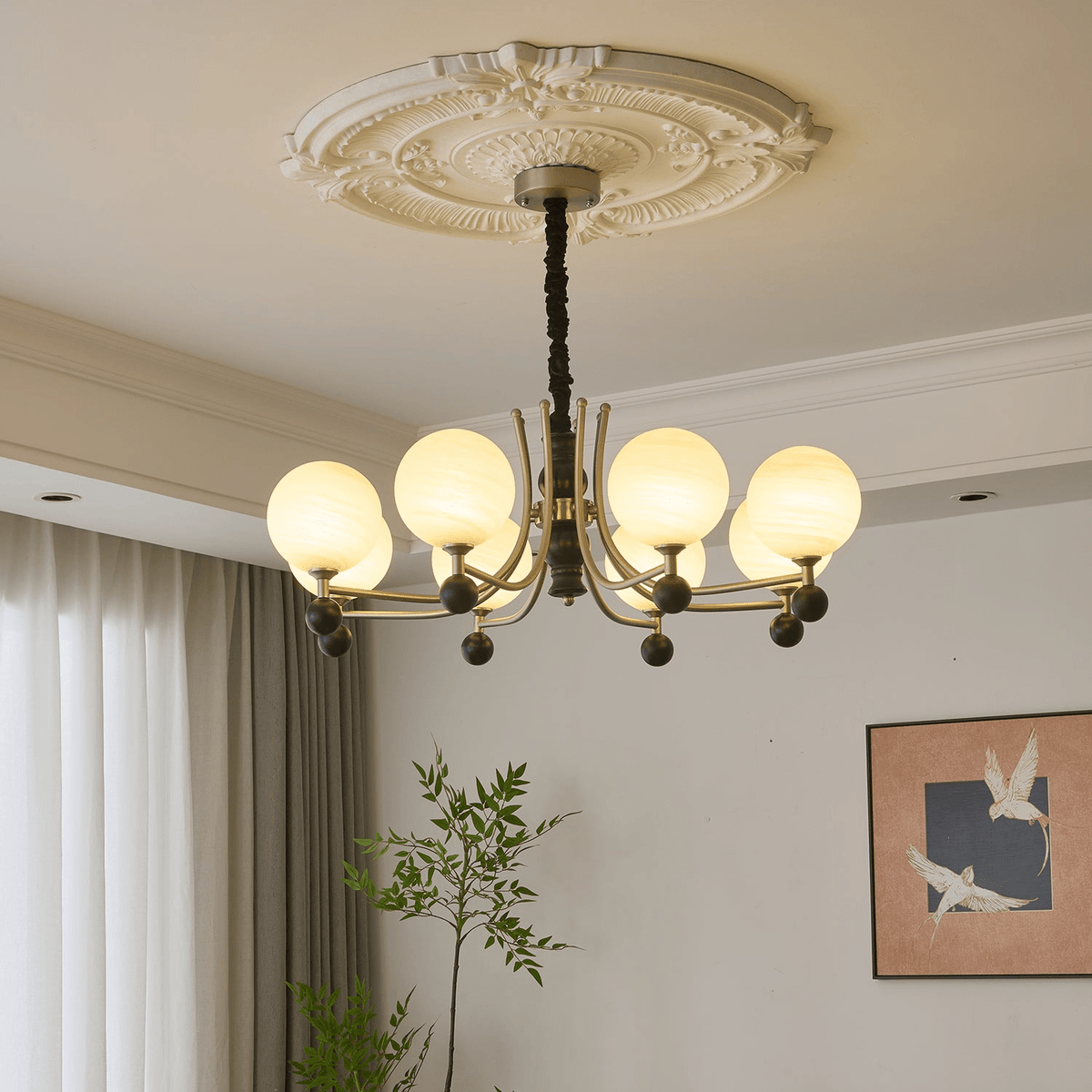 Serenus Sphere Chandelier — Modern Glass, Wood & Iron Pendant Light