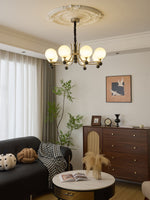 Serenus Sphere Chandelier — Modern Glass, Wood & Iron Pendant Light