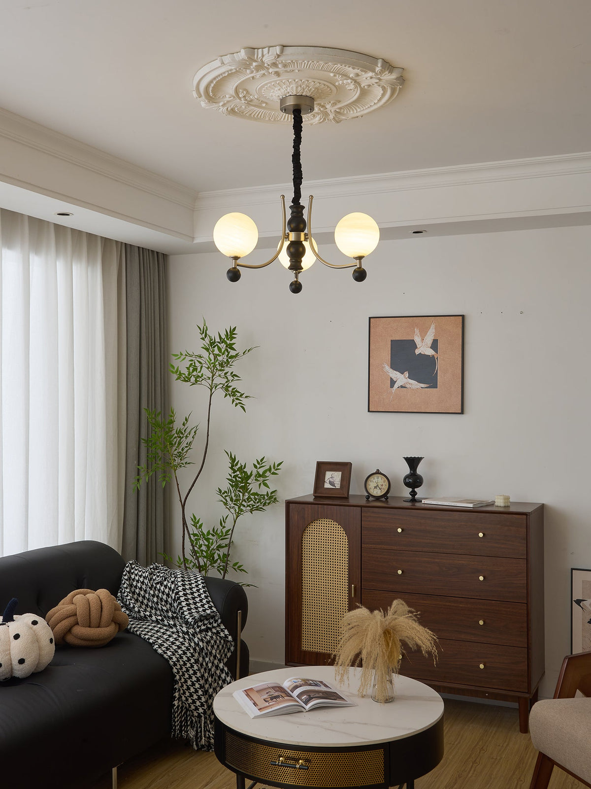 Serenus Sphere Chandelier — Modern Glass, Wood & Iron Pendant Light