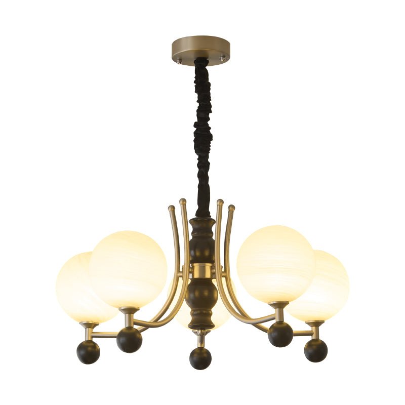 Serenus Sphere Chandelier — Modern Glass, Wood & Iron Pendant Light