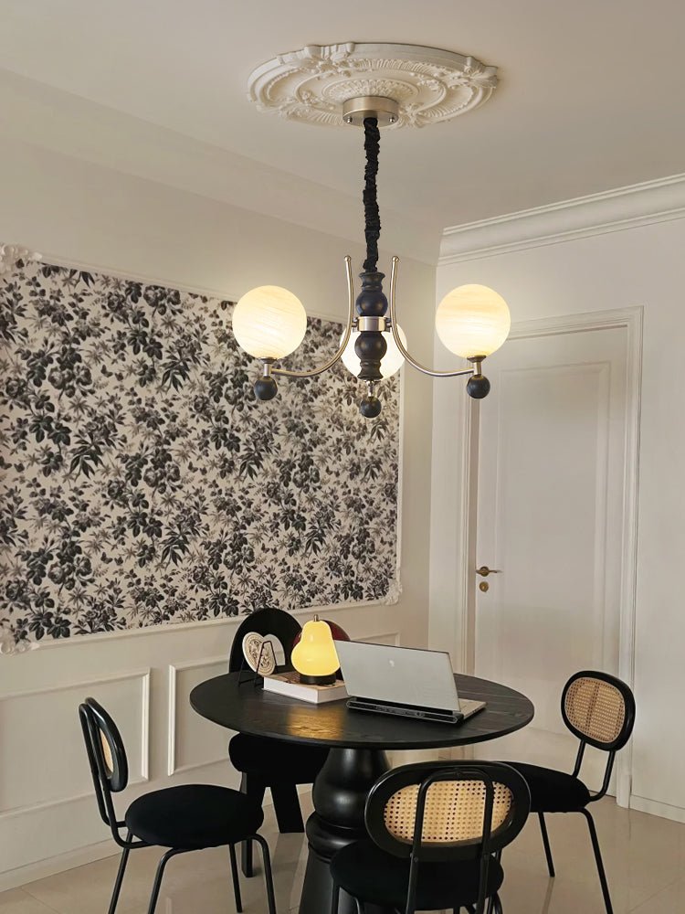 Serenus Sphere Chandelier — Modern Glass, Wood & Iron Pendant Light