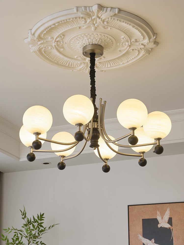 Serenus Sphere Chandelier — Modern Glass, Wood & Iron Pendant Light