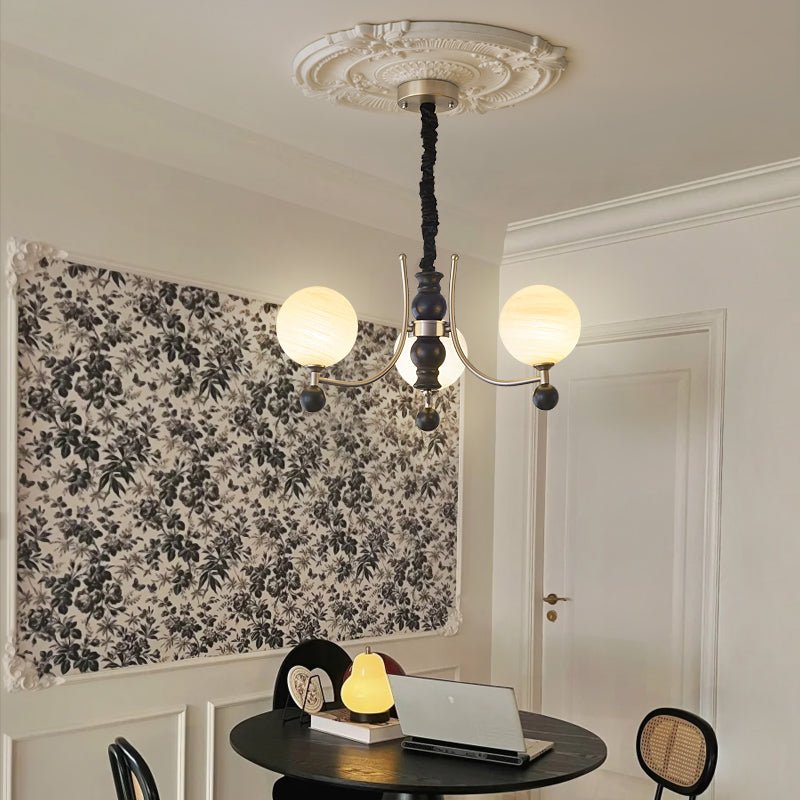 Serenus Sphere Chandelier — Modern Glass, Wood & Iron Pendant Light