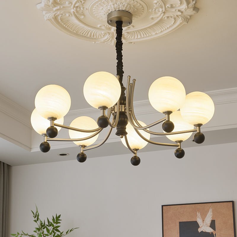 Serenus Sphere Chandelier — Modern Glass, Wood & Iron Pendant Light