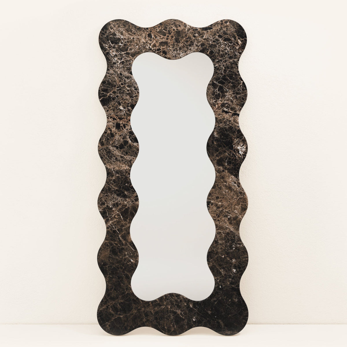 Serpentine Vert Marble Mirror Frame — Sculptural Wavy Edge Wall Mirror