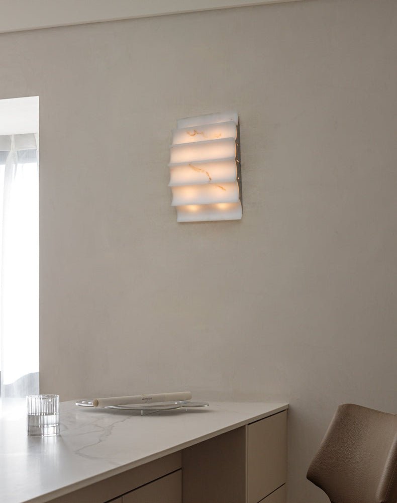 Serra Tiered Alabaster Wall Sconce – Hand-Carved Stone LED Light