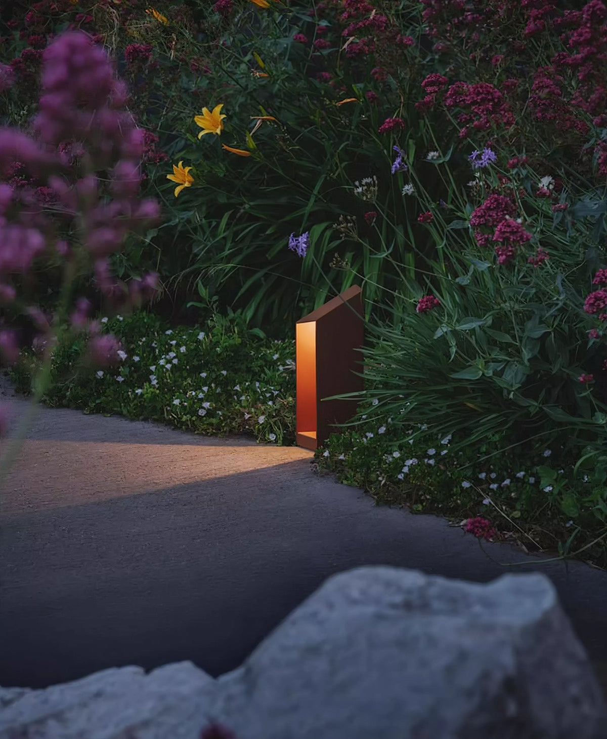 Shadow Peak Outdoor Bollard Light — Sculptural LED Path Light in Stainless Steel