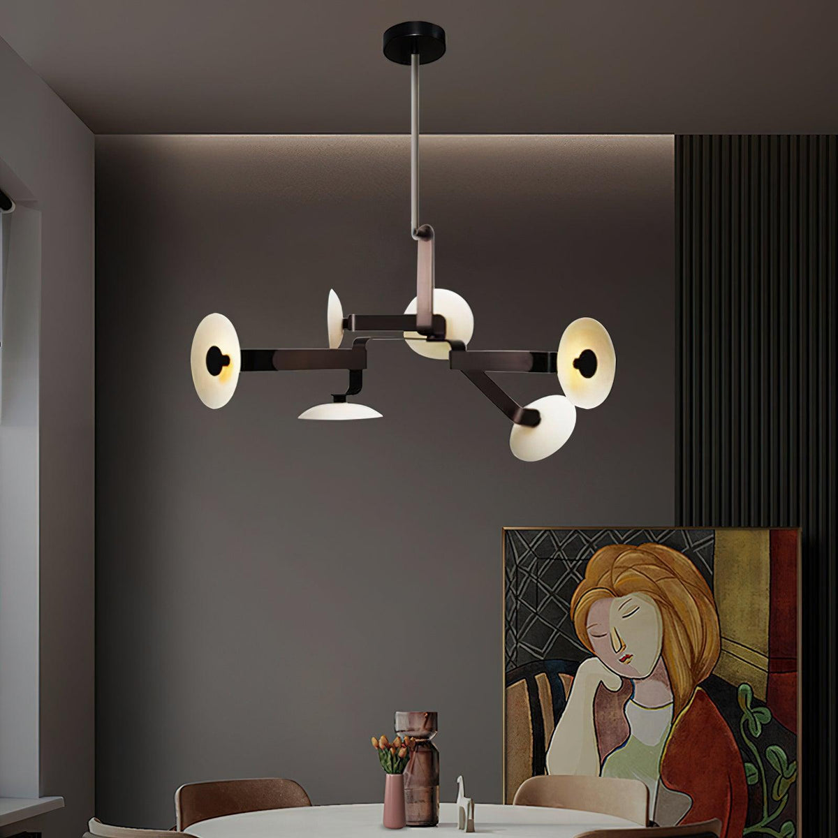 Sheba Classical Four-Arm LED Chandelier in Matte Black Iron