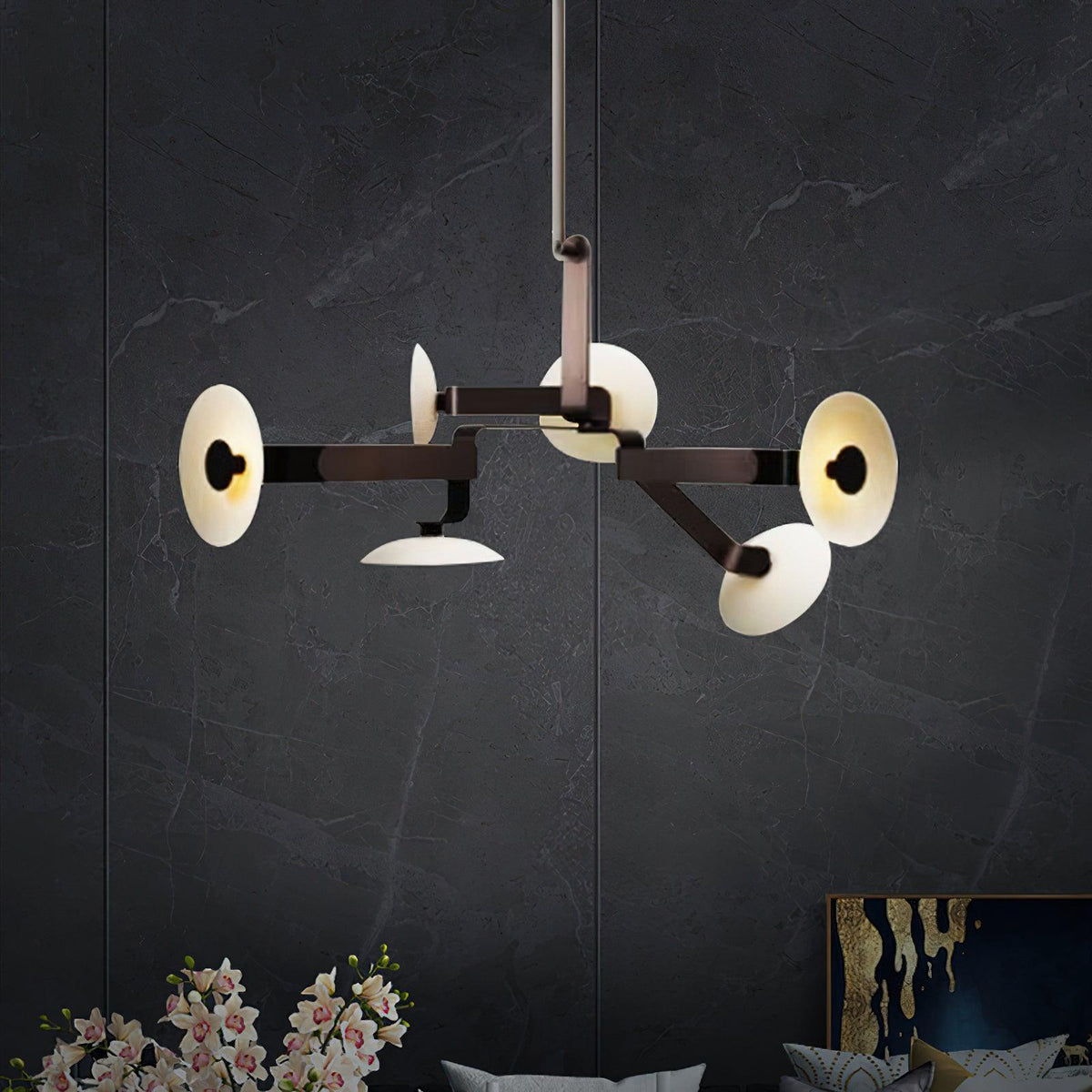 Sheba Classical Four-Arm LED Chandelier in Matte Black Iron