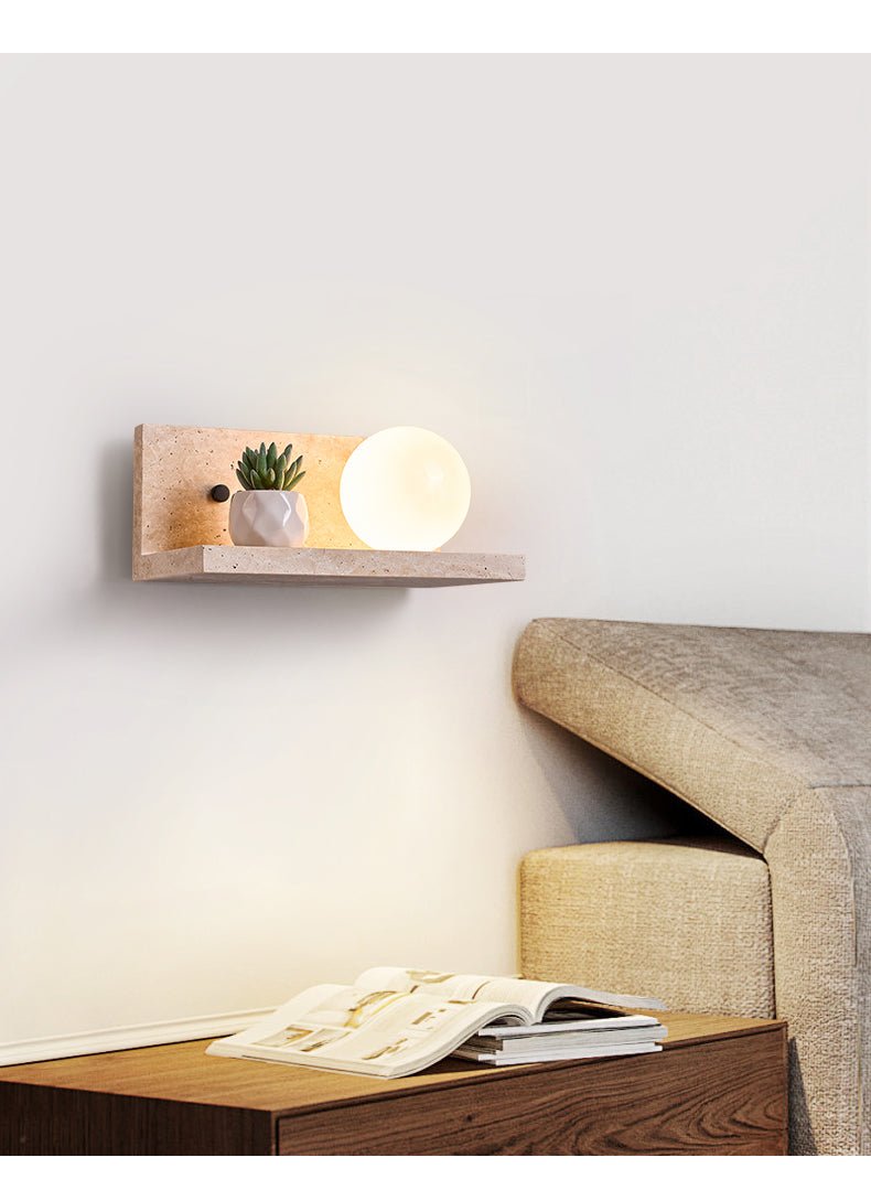Shelf Travertine Wall Sconce with Integrated LED Lighting