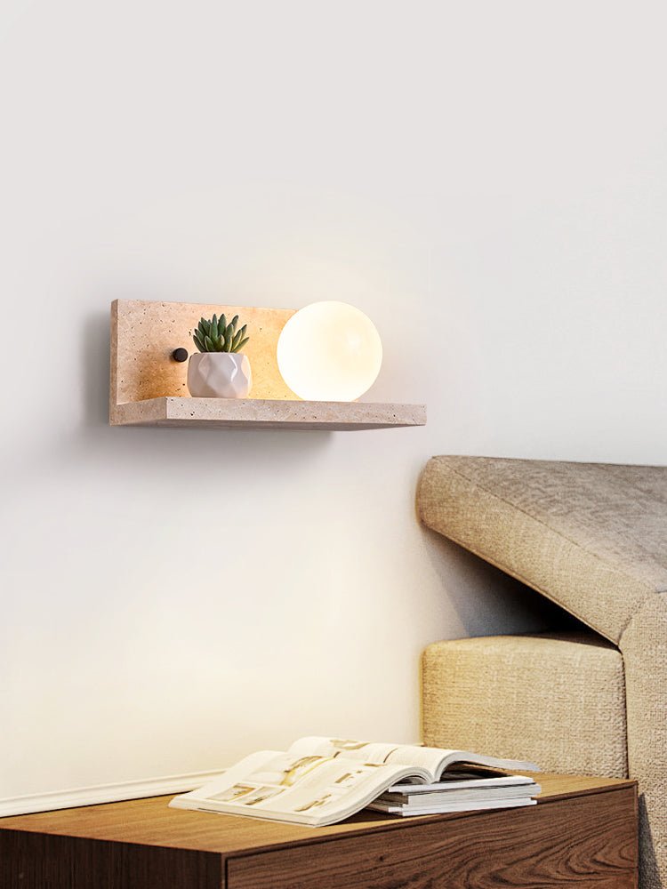 Shelf Travertine Wall Sconce with Integrated LED Lighting