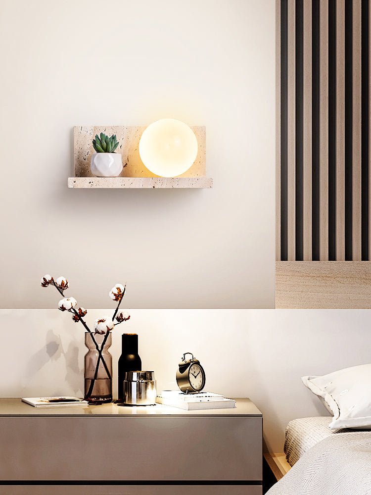 Shelf Travertine Wall Sconce with Integrated LED Lighting