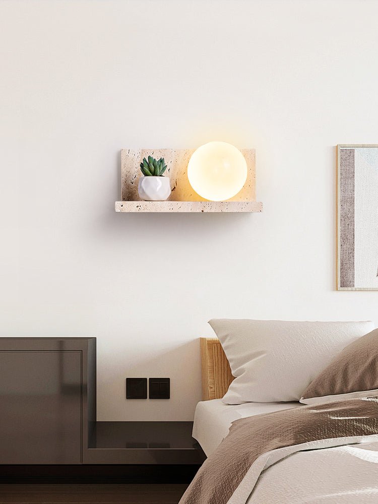 Shelf Travertine Wall Sconce with Integrated LED Lighting
