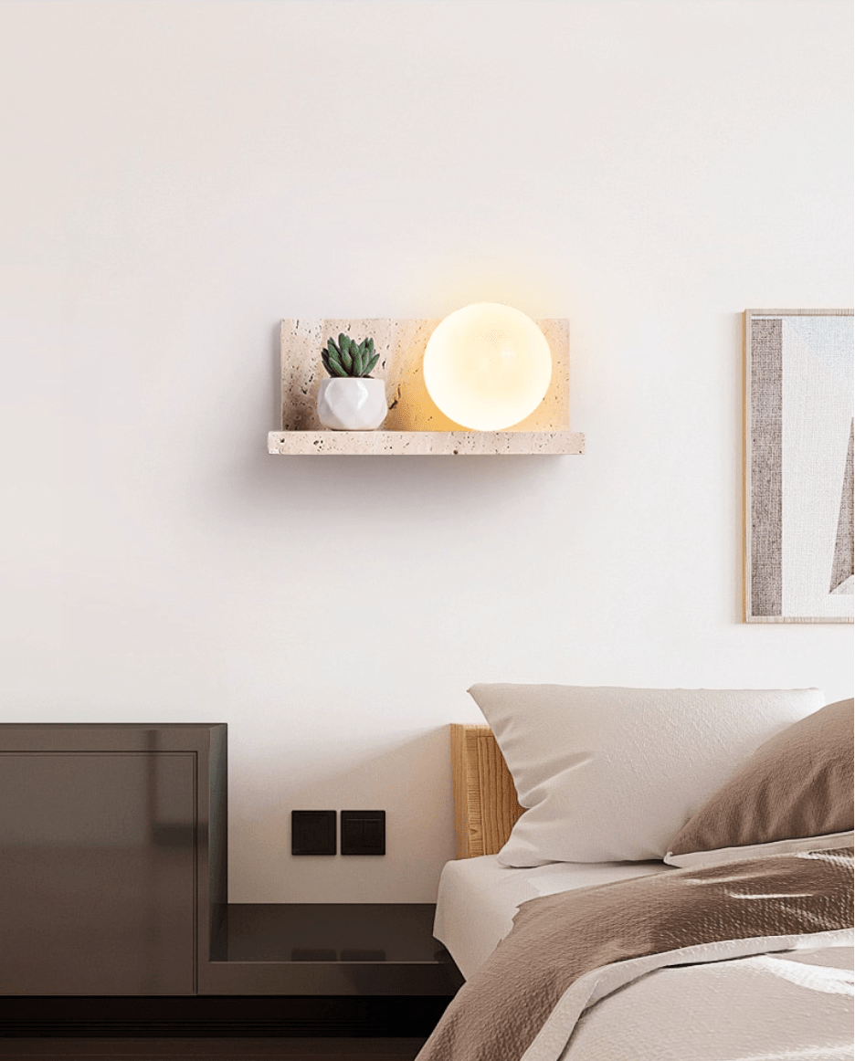 Shelf Travertine Wall Sconce with Integrated LED Lighting