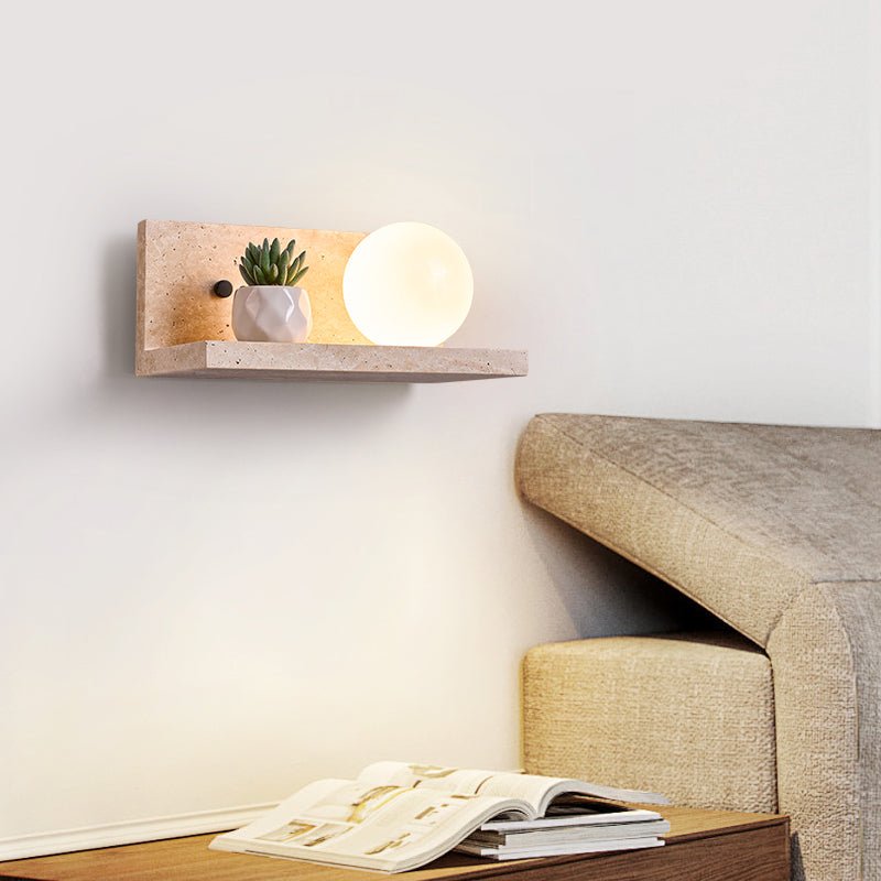Shelf Travertine Wall Sconce with Integrated LED Lighting