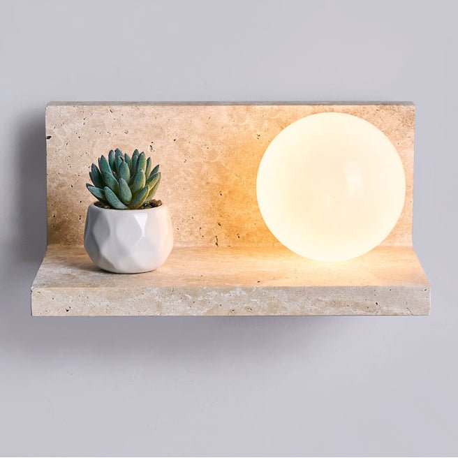Shelf Travertine Wall Sconce with Integrated LED Lighting