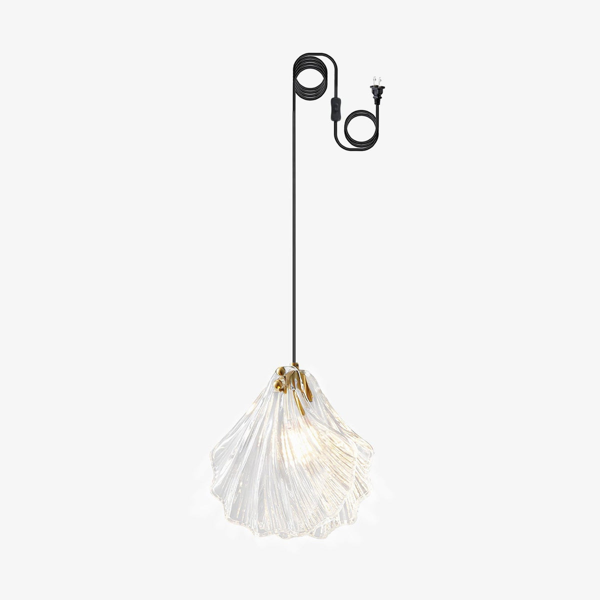 Shell Mini Pendant Swag Light — Plug-In Brass & Hand-Blown Glass Pendant
