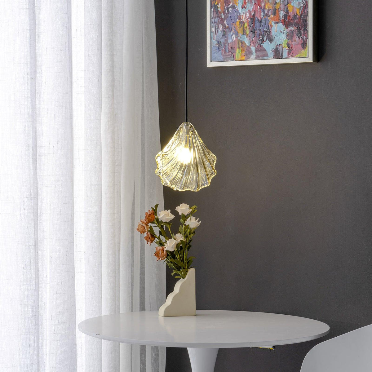 Shell Mini Pendant Swag Light — Plug-In Brass & Hand-Blown Glass Pendant