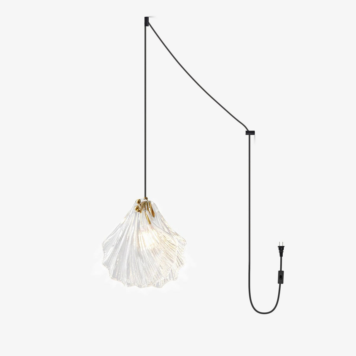 Shell Mini Pendant Swag Light — Plug-In Brass & Hand-Blown Glass Pendant