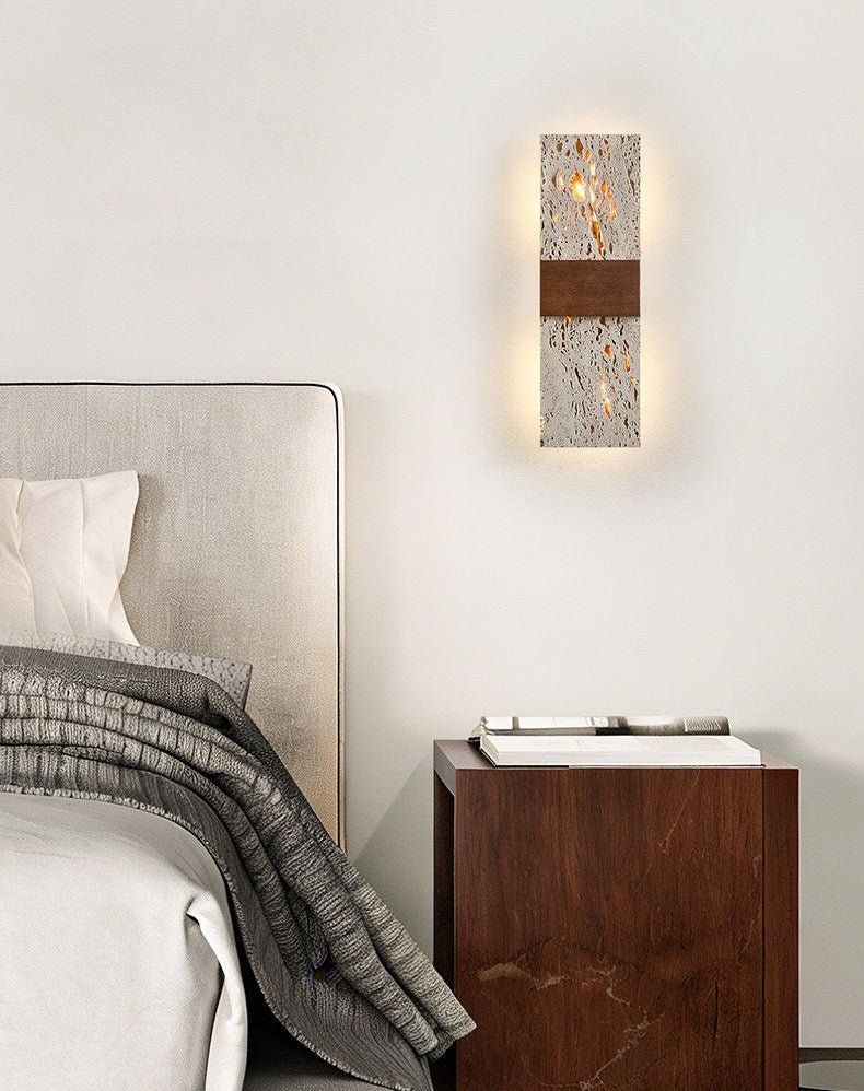 Siena Travertine Wall Sconce with Walnut Accent