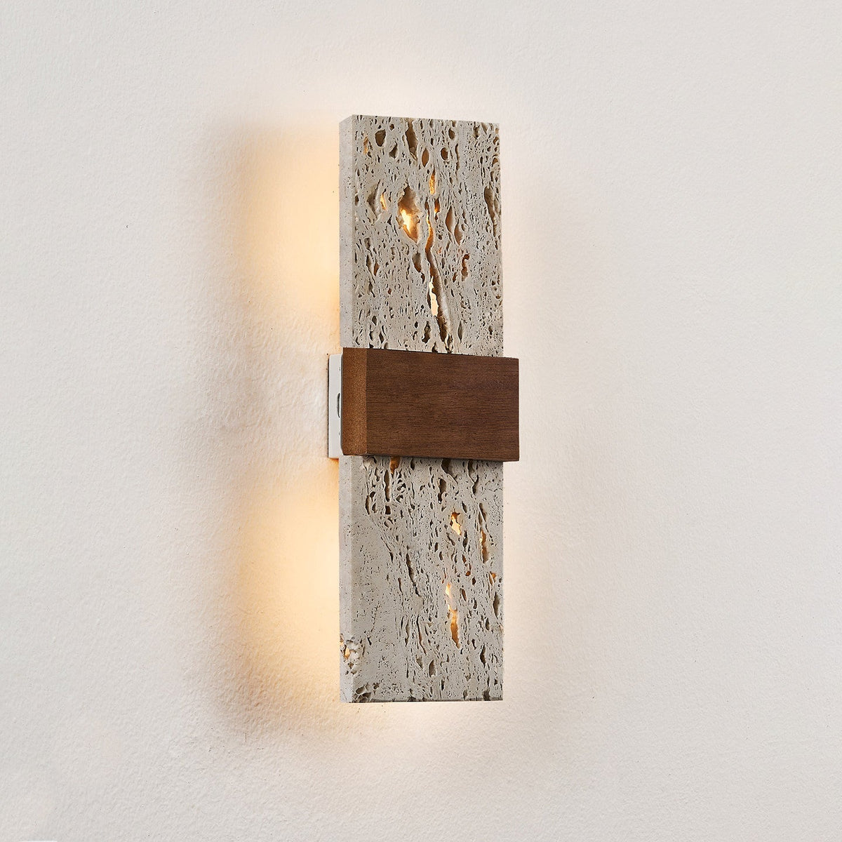 Siena Travertine Wall Sconce with Walnut Accent