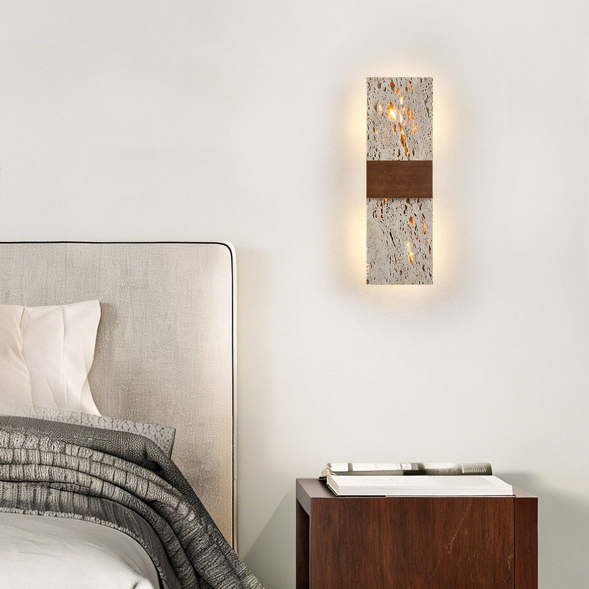 Siena Travertine Wall Sconce with Walnut Accent