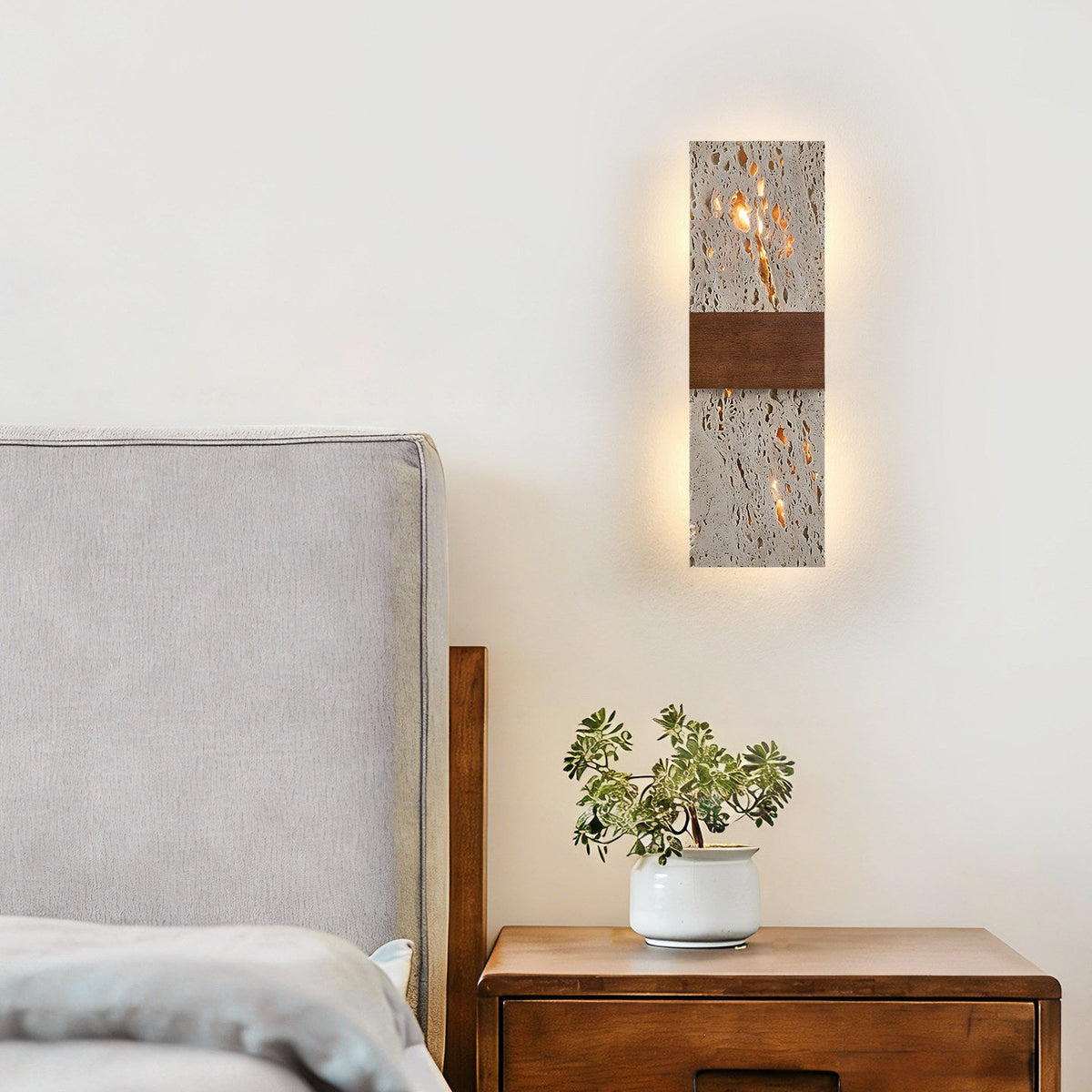 Siena Travertine Wall Sconce with Walnut Accent