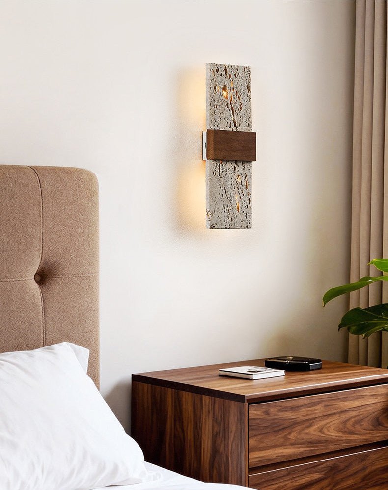 Siena Travertine Wall Sconce with Walnut Accent