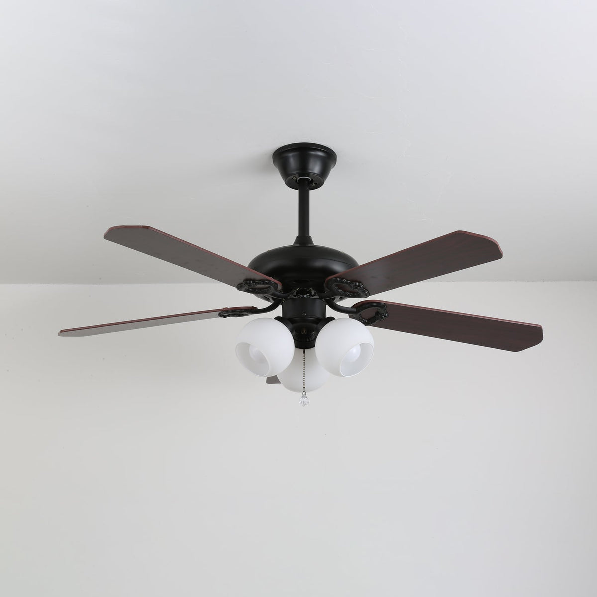 Sienna Breeze Ceiling Fan with Light – Walnut Wood Blades & Amber Glass