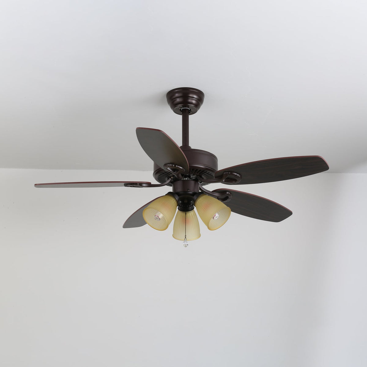 Sienna Breeze Ceiling Fan with Light – Walnut Wood Blades & Amber Glass