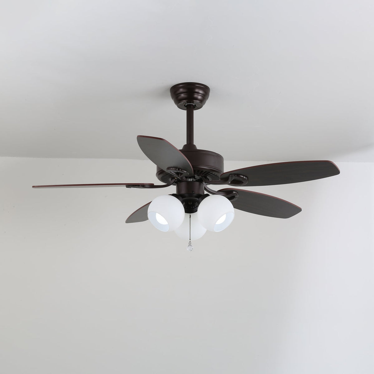 Sienna Breeze Ceiling Fan with Light – Walnut Wood Blades & Amber Glass