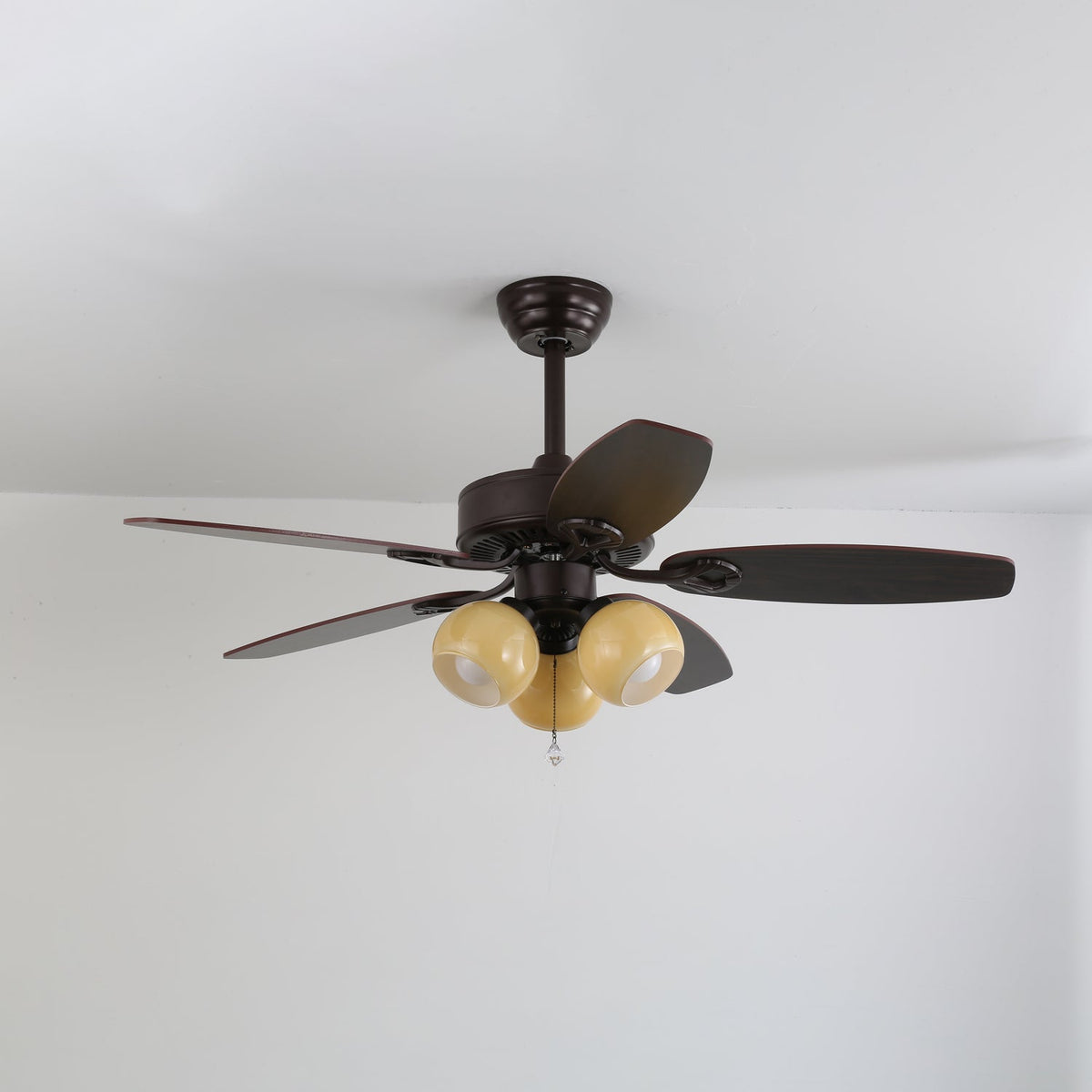 Sienna Breeze Ceiling Fan with Light – Walnut Wood Blades & Amber Glass