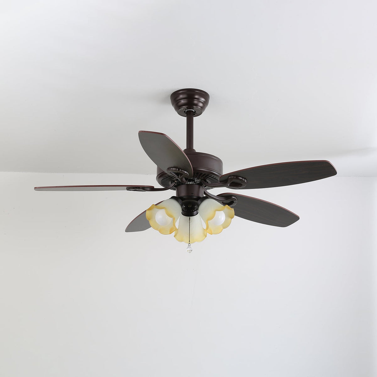 Sienna Breeze Ceiling Fan with Light – Walnut Wood Blades & Amber Glass