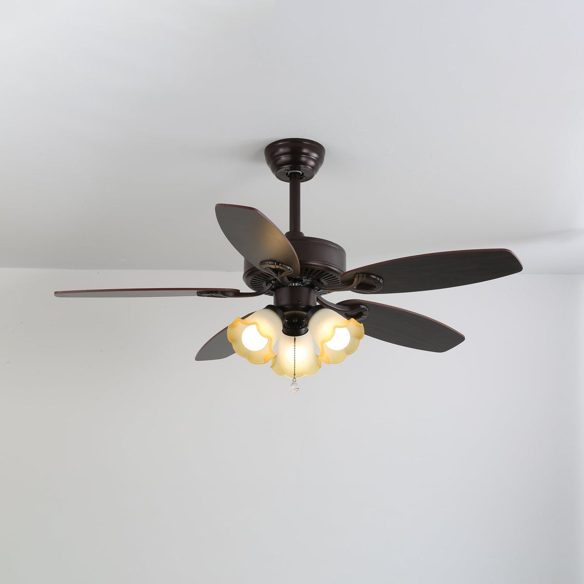 Sienna Breeze Ceiling Fan with Light – Walnut Wood Blades & Amber Glass