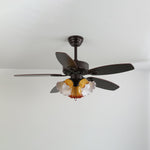 Sienna Breeze Ceiling Fan with Light – Walnut Wood Blades & Amber Glass