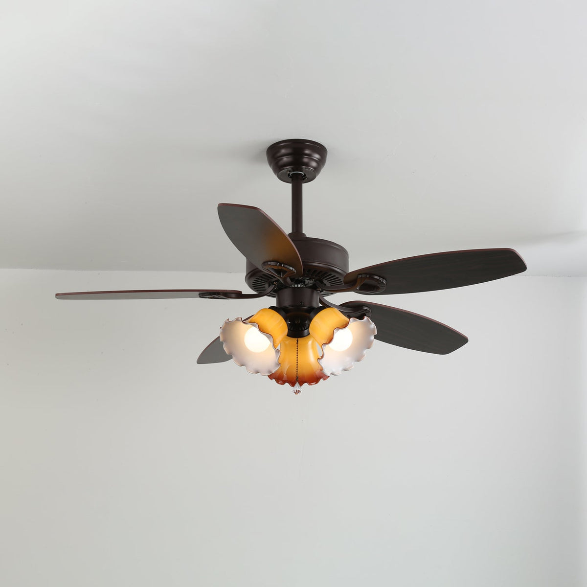 Sienna Breeze Ceiling Fan with Light – Walnut Wood Blades & Amber Glass
