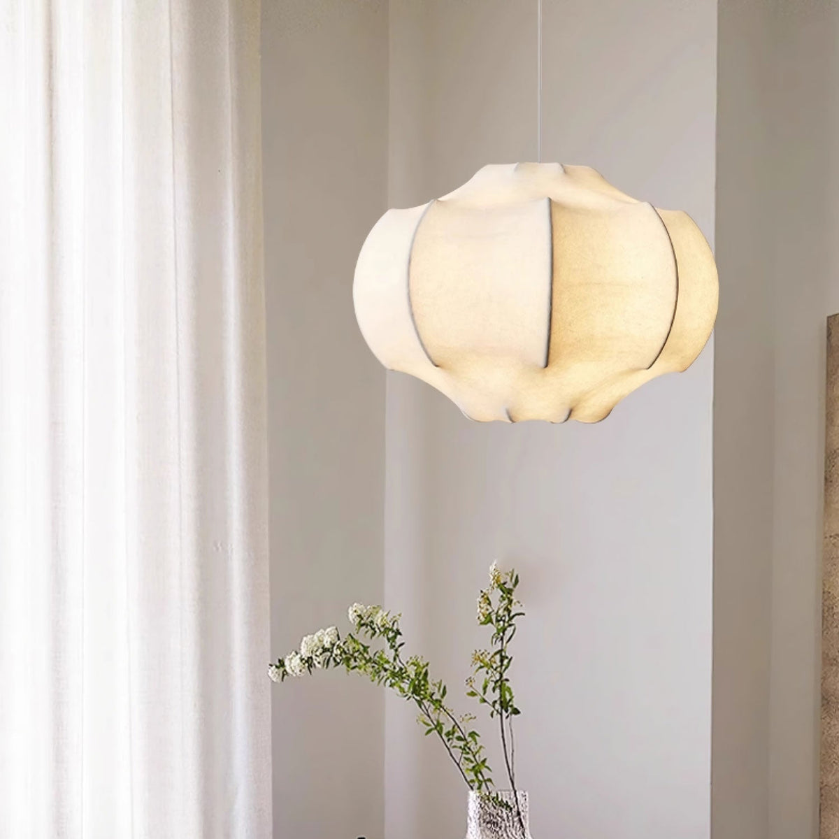 Silken Lotus Pendant Lamp — Genuine Silk Shade, Modern Lotus Form, 5 Sizes