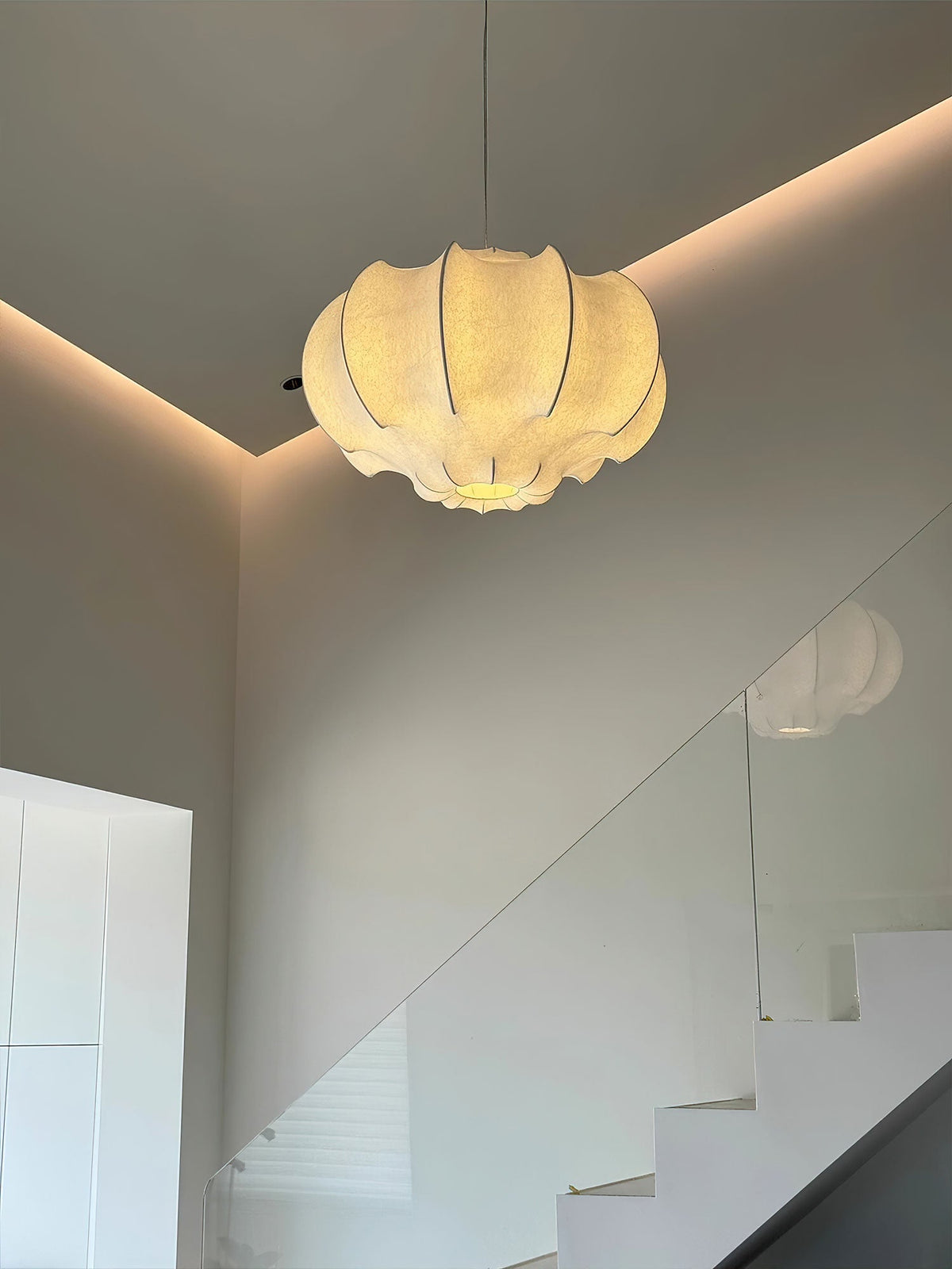 Silken Lotus Pendant Lamp — Genuine Silk Shade, Modern Lotus Form, 5 Sizes