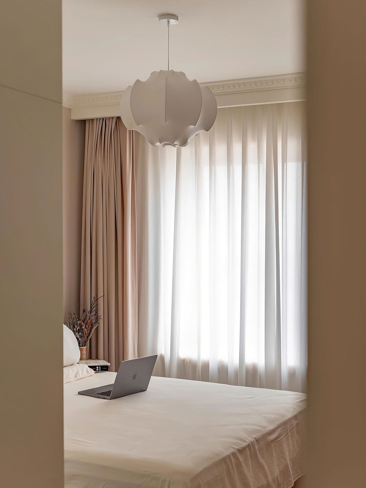 Silken Lotus Pendant Lamp — Genuine Silk Shade, Modern Lotus Form, 5 Sizes