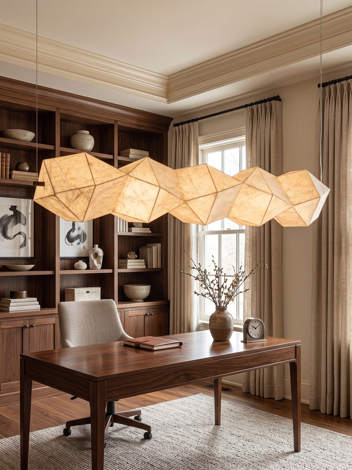 Silvara Fold Linear Pendant Light — Mulberry Silk Sculptural Chandelier