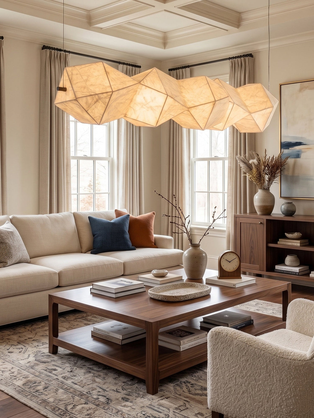 Silvara Fold Linear Pendant Light — Mulberry Silk Sculptural Chandelier