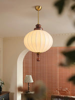 Silvara Silk Pendant Light with Wood Accents for Dining and Living Spaces
