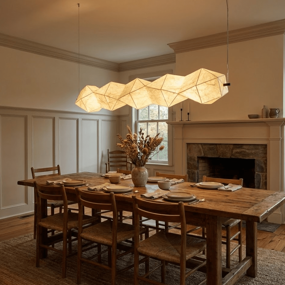 Silvara Fold Linear Pendant Light — Mulberry Silk Sculptural Chandelier