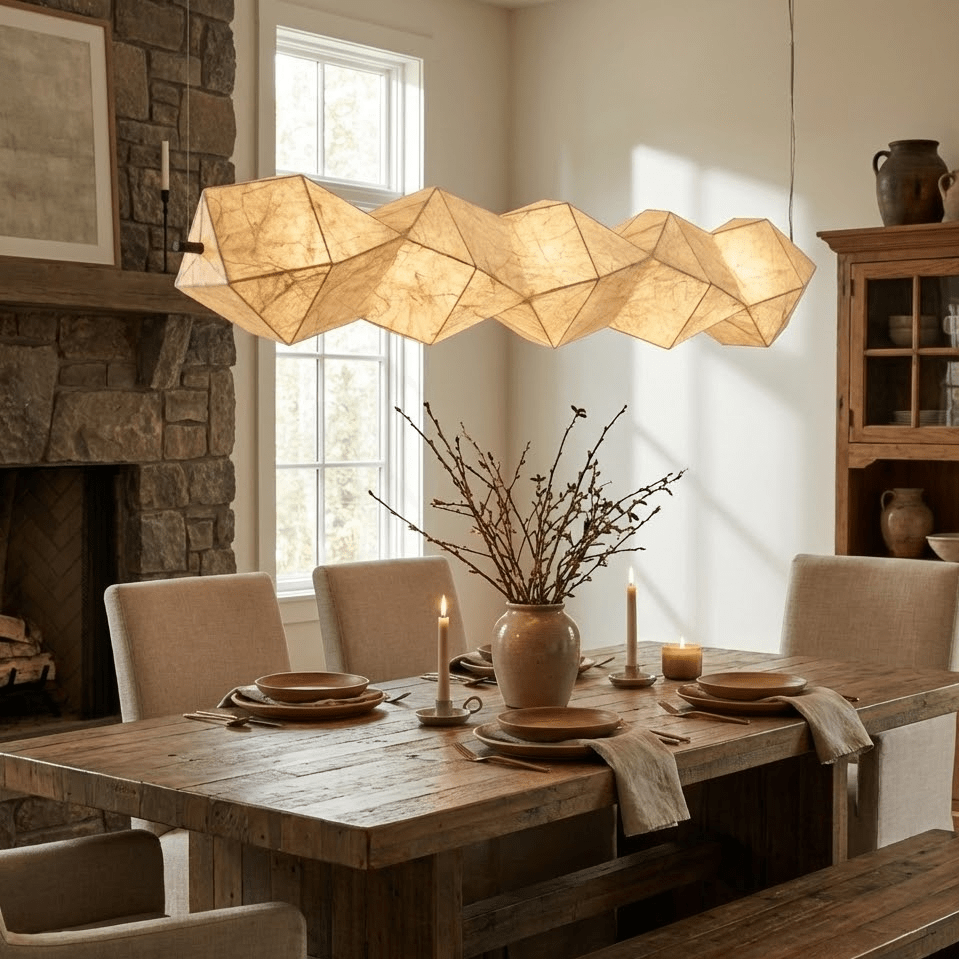 Silvara Fold Linear Pendant Light — Mulberry Silk Sculptural Chandelier