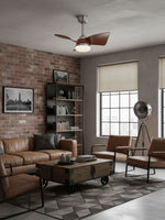 Silven Curve Ceiling Fan Light with LED – Modern Walnut Fan for Living Spaces